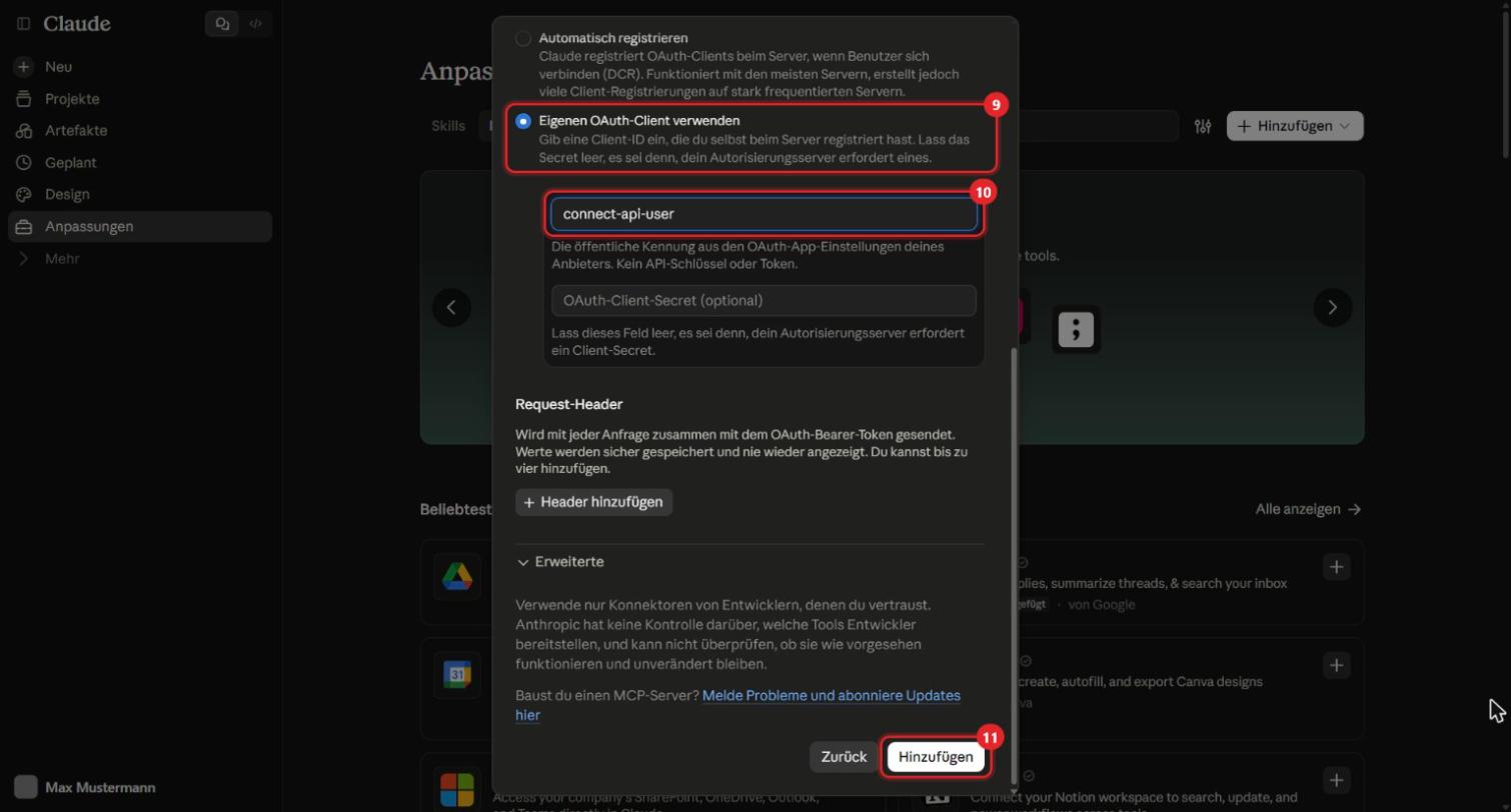 Eigenen OAuth-Client mit connect-api-user verwenden